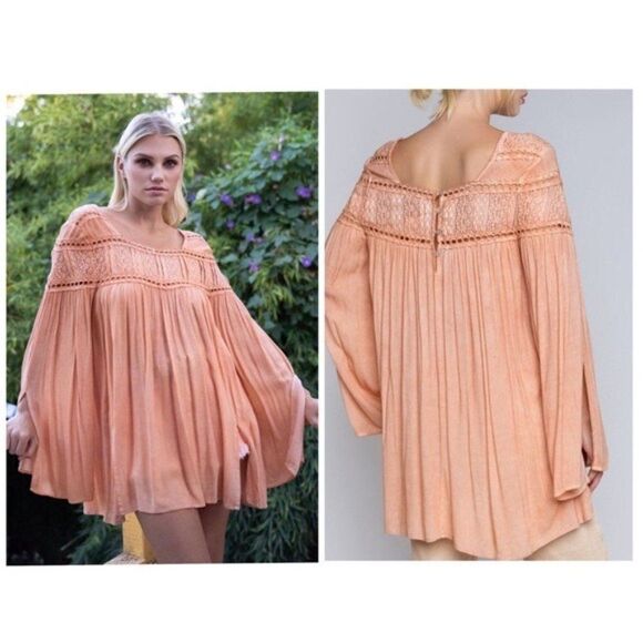 POL Woven Gauze Top Lace Contrast & Bell Sleeves - Picture 4 of 16